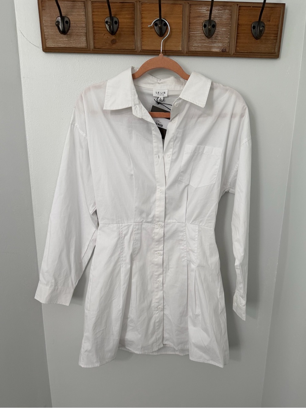 NWT Le Lis Collection cotton white button down collar shirt dress